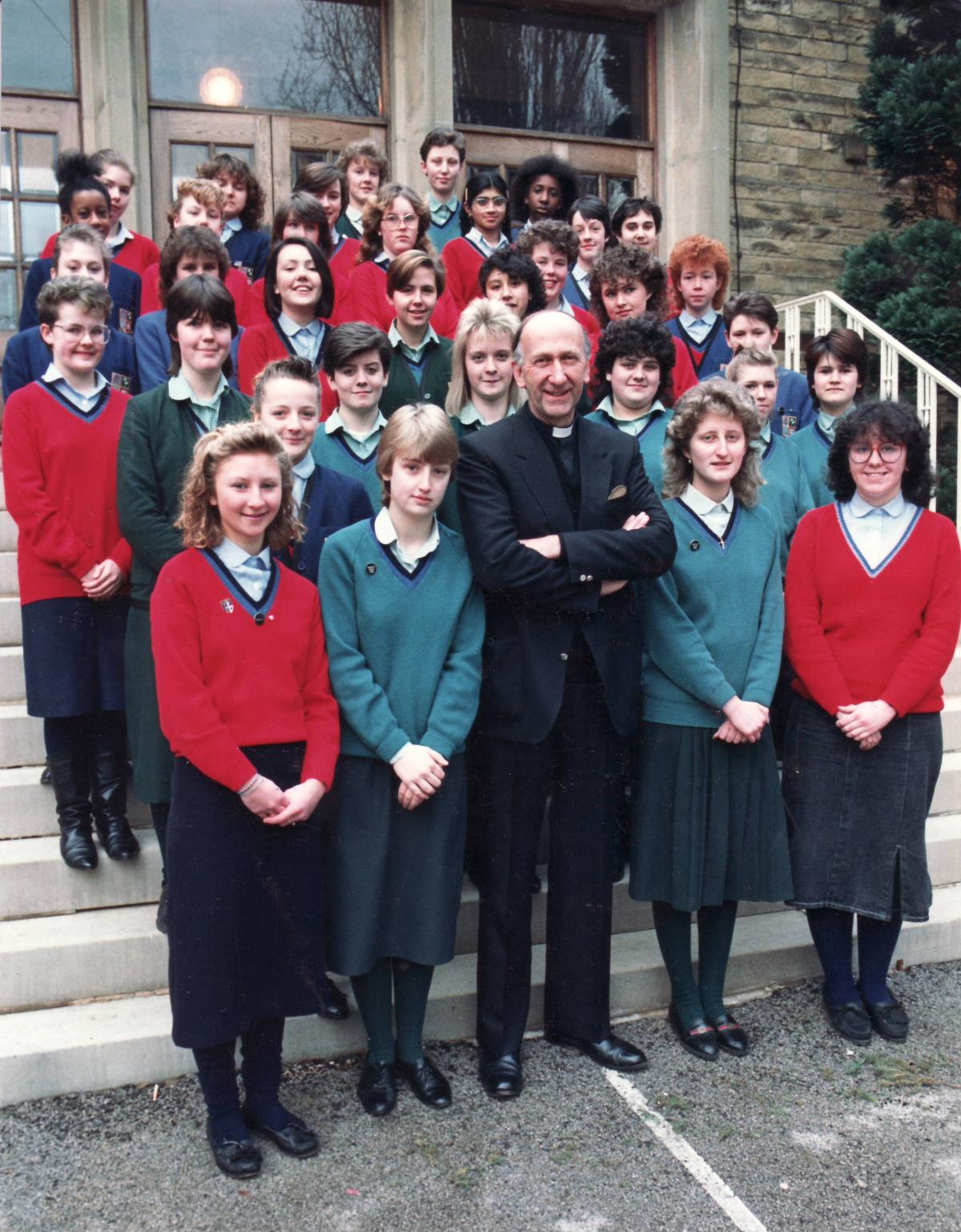 St Josephs College pupils with Rt Rev David Konstant 1988