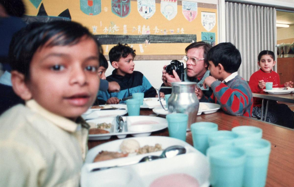 Children tuck into lunch in 1992