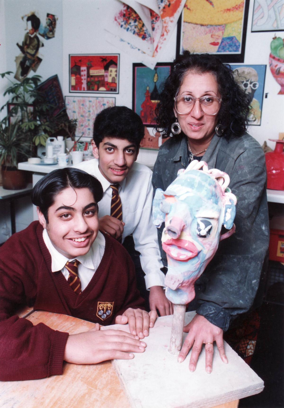 Belle Vue Boys' School pupils with an art project in 1994