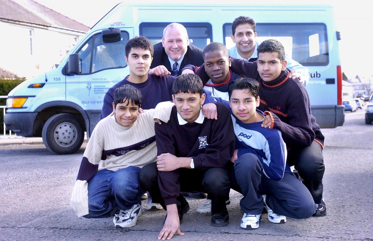 Belle Vue boys with the school minibus in 2004