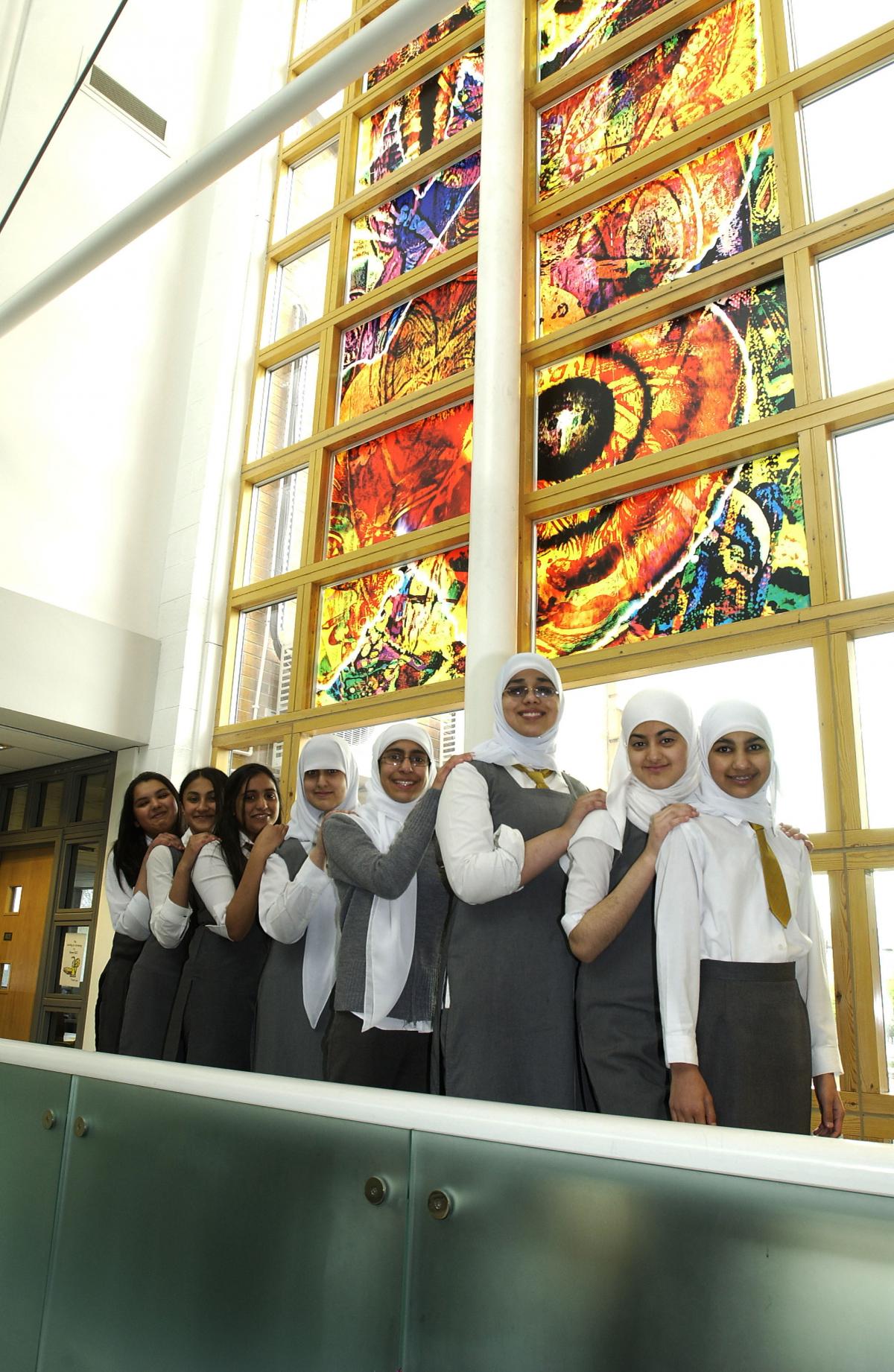 Belle Vue schools, girls with a giant piece of art in 2005