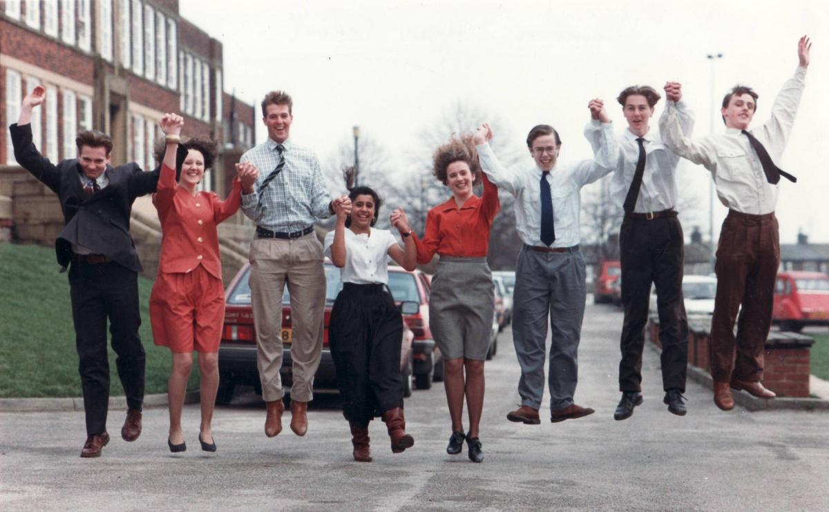 Thornton Upper School pupils celebrate A-level results in 1991