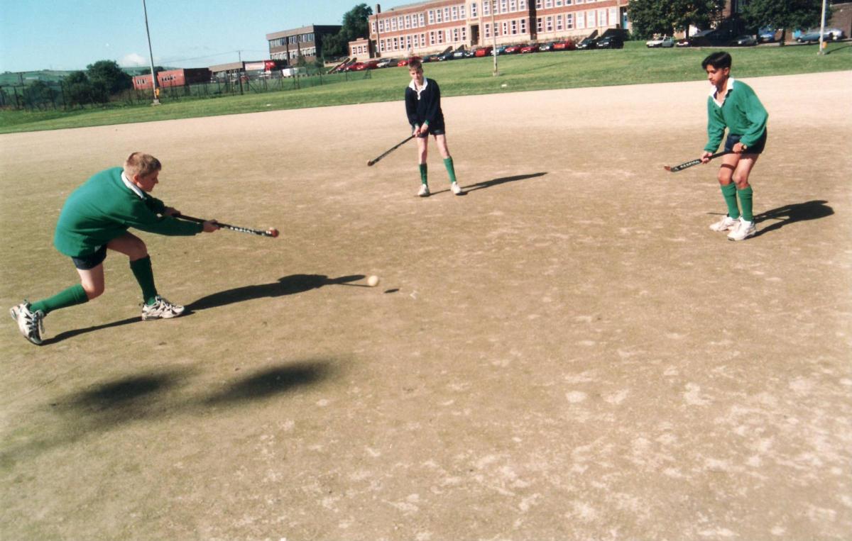 Pupils on the revamped all-weather pitch in 1997