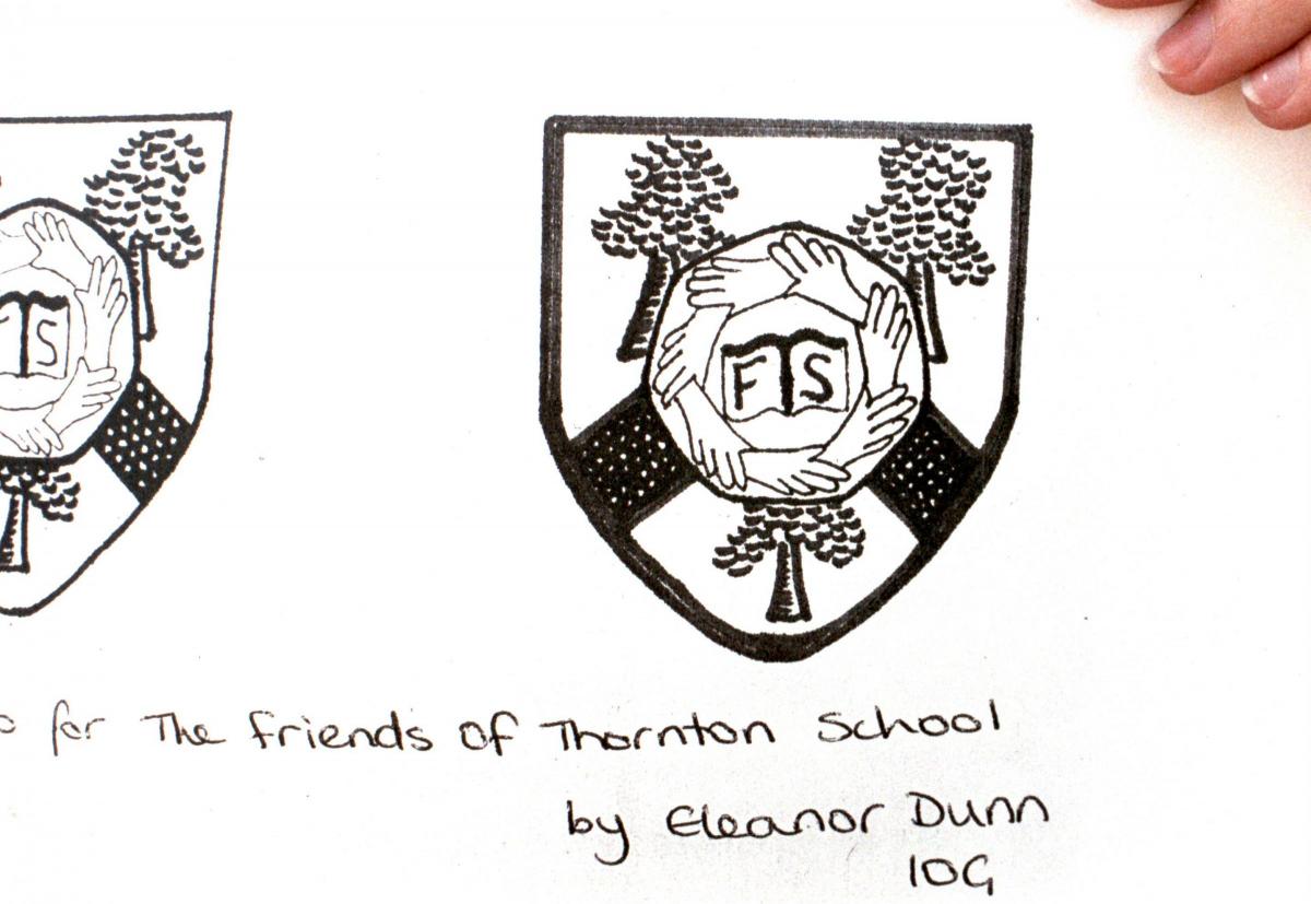 Eleanor Dunn's winning school crest design in 1990