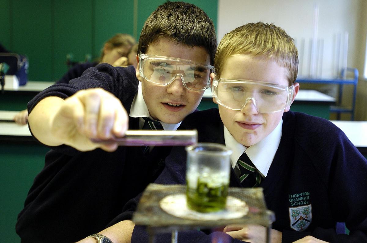 Thornton Grammar School pupils during a science lesson in 2005