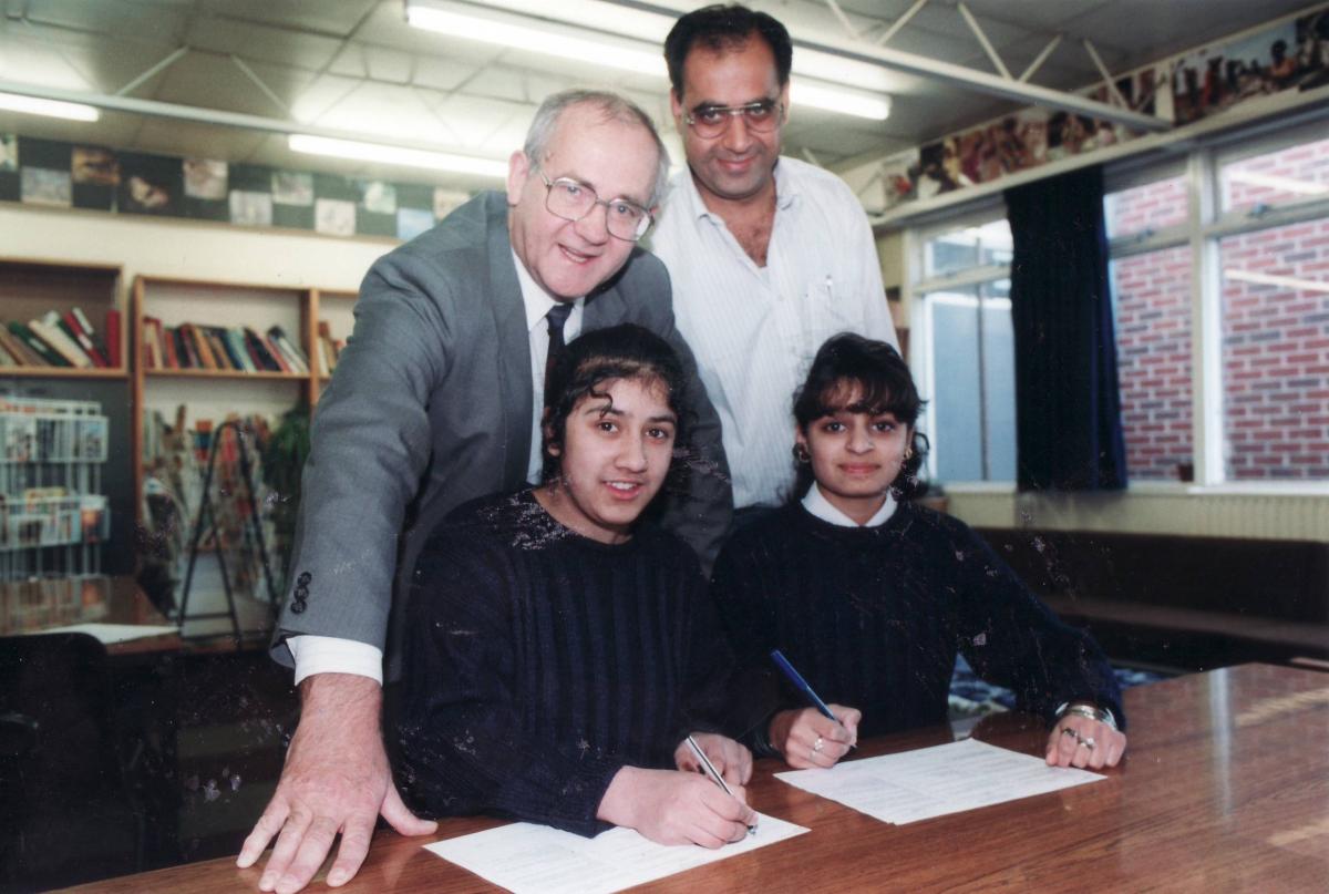 Signing up students at Grange upper school 1996