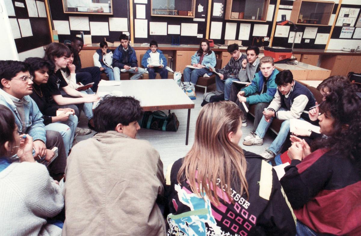 Meeting making good progress at Grange school 1990.
