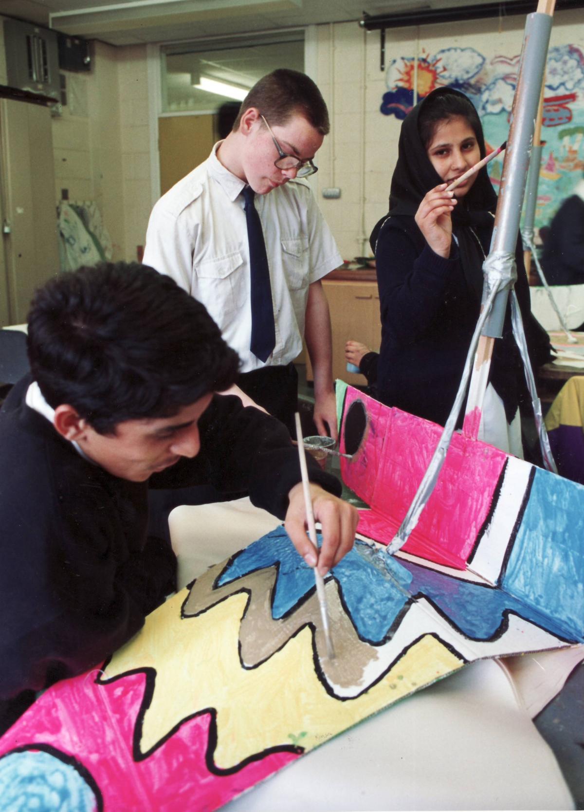 Grange Upper School pupils putting finishing touches to birds for festival parade