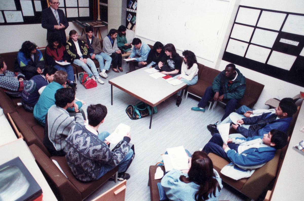 Grange Upper School council meeting, 1990