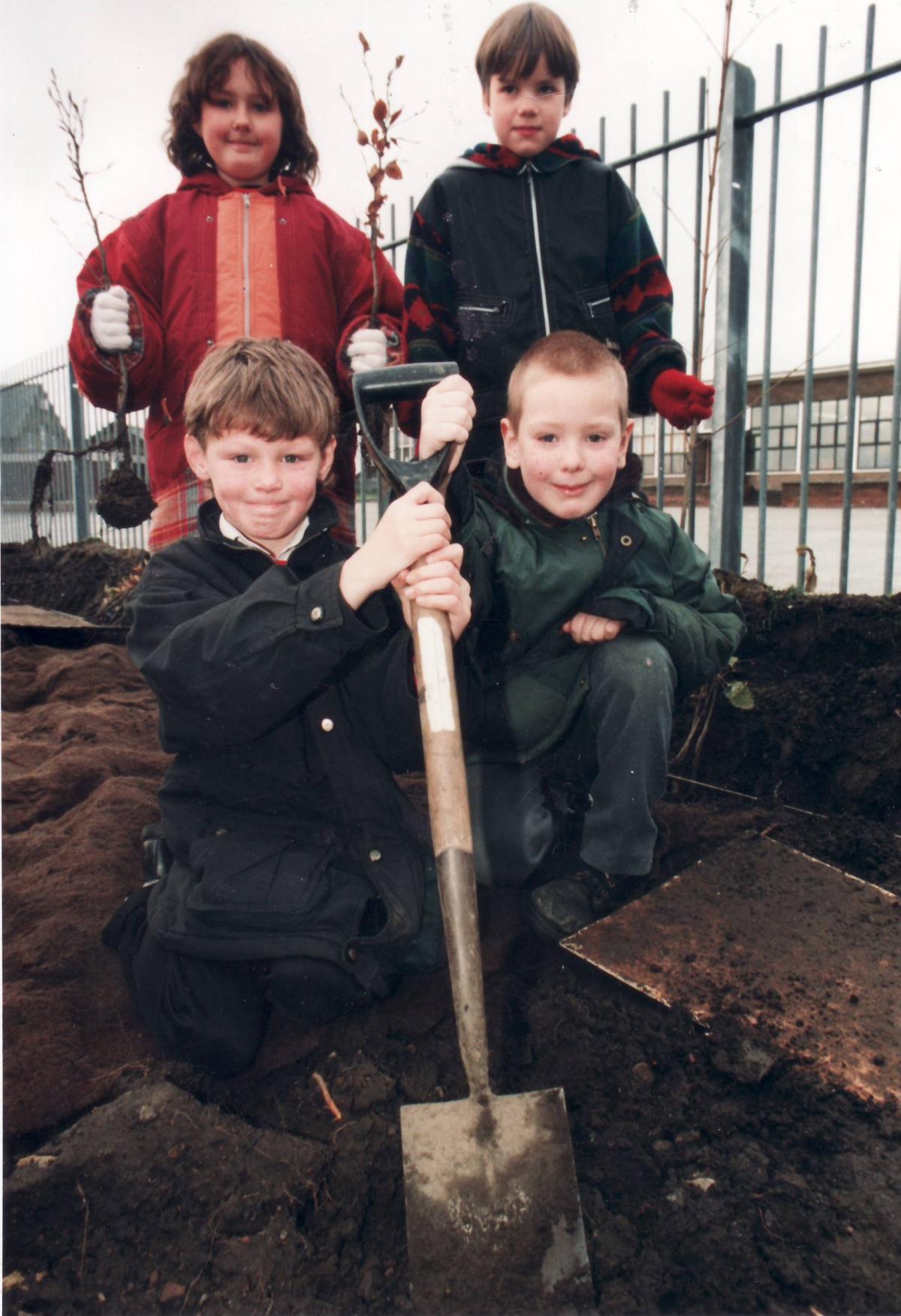 Pupils planting trees in 1996