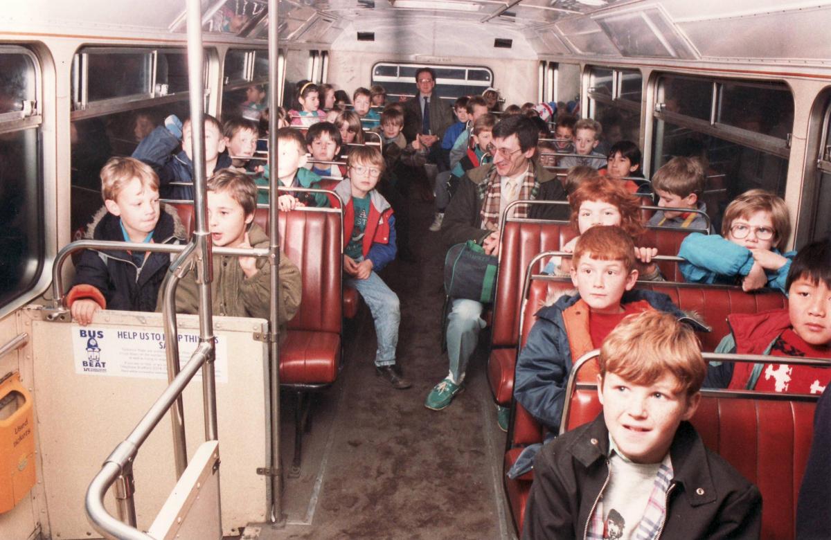 Pupils on the bus in 1989