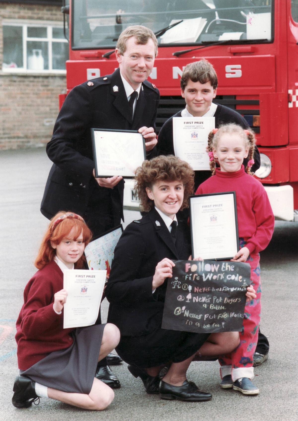 Pupils take part in a firework safety campaign in 1992