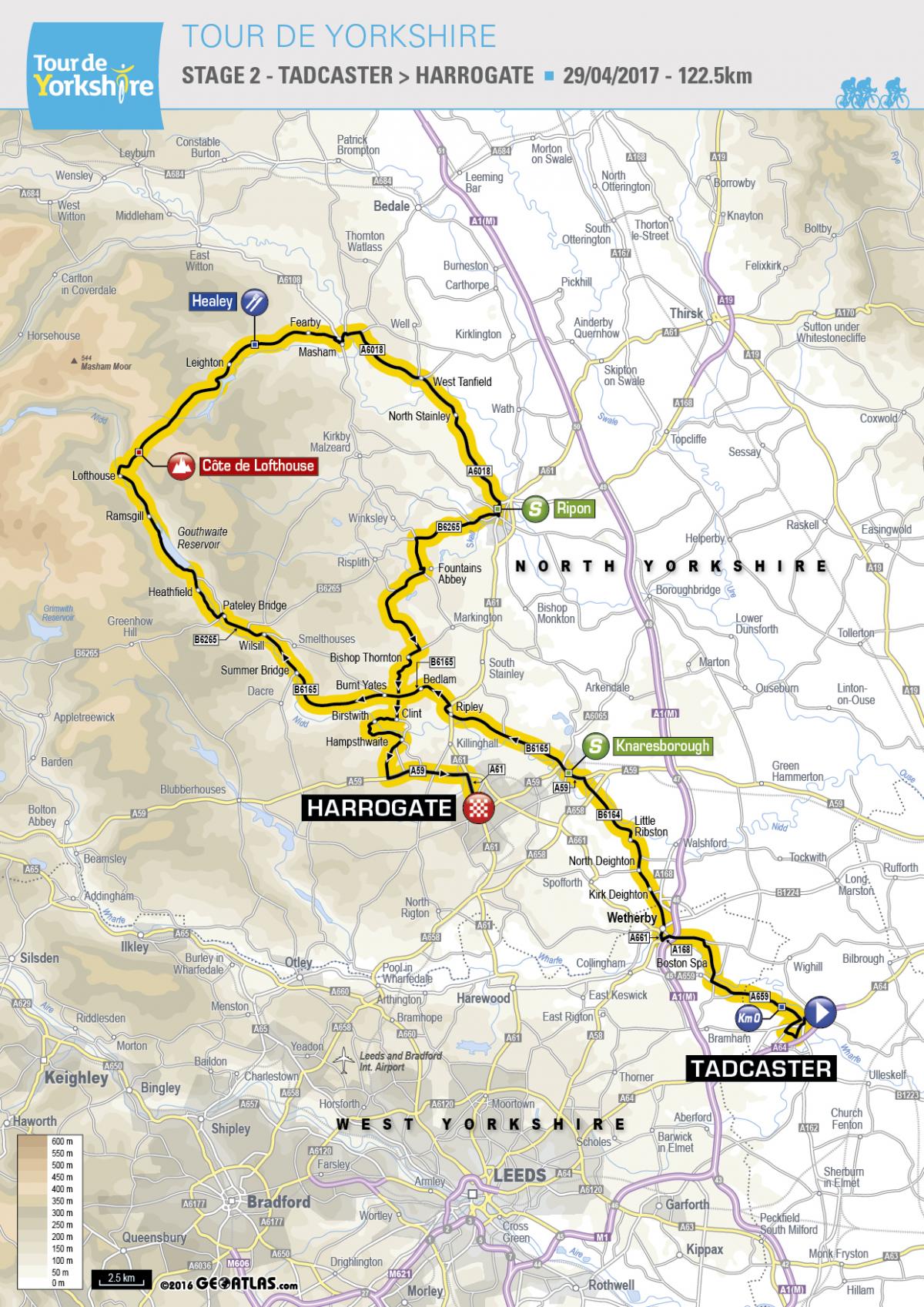 The full route for Stage 2 of the Tour de Yorkshire 2017
