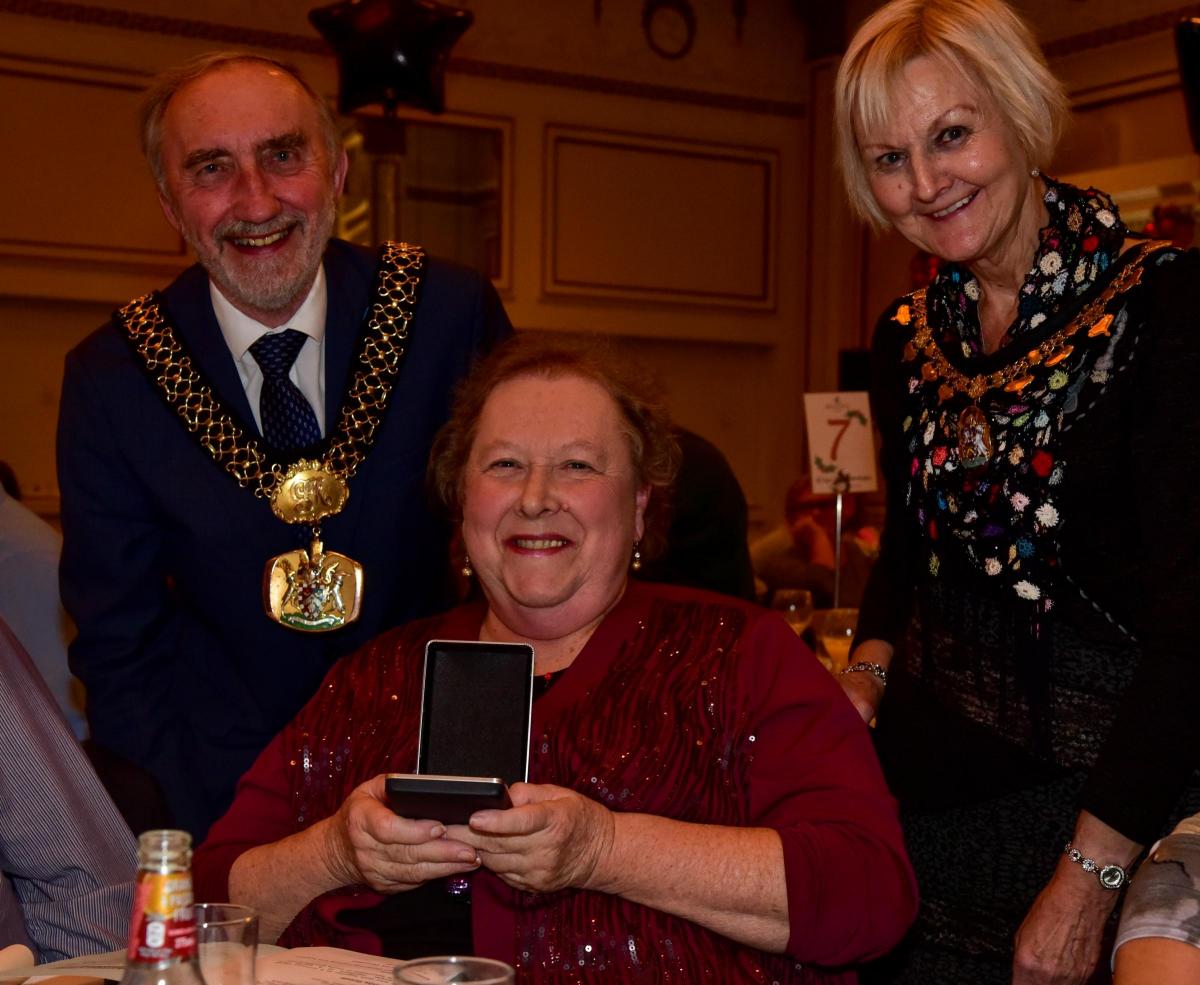 Community Champion award winner Janet Cuff with Lord Mayor Geoff Reid and Lady Mayoress Chris Reid
