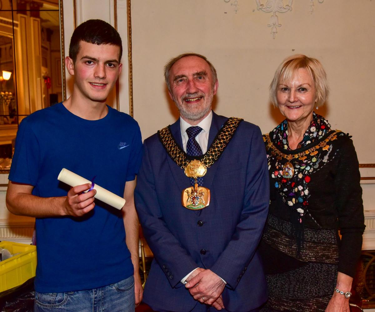 Runner up in the Fundraiser category Ryan Brooks with Lord Mayor Geoff Reid and Lady Mayoress Chris Reid