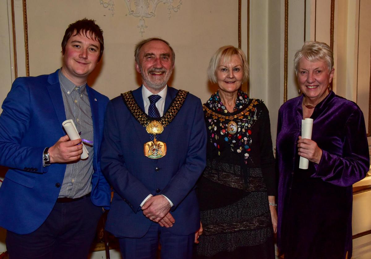 Runners up in the Volunteer category Nick Smith and Lesley Matthews with Lord Mayor Geoff Reid and Lady Mayoress Chris Reid