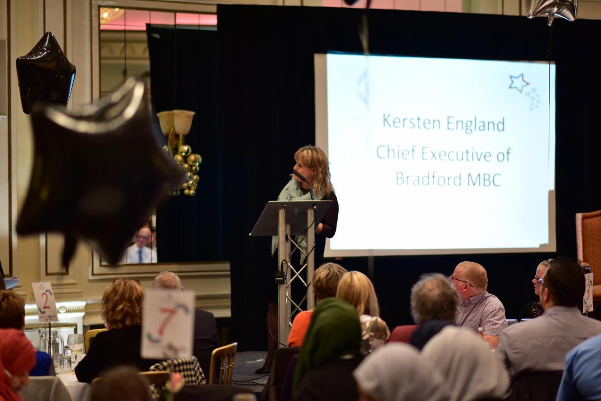 Chief Executive of Bradford Council Kersten England speaks at the Community Stars Awards 2016