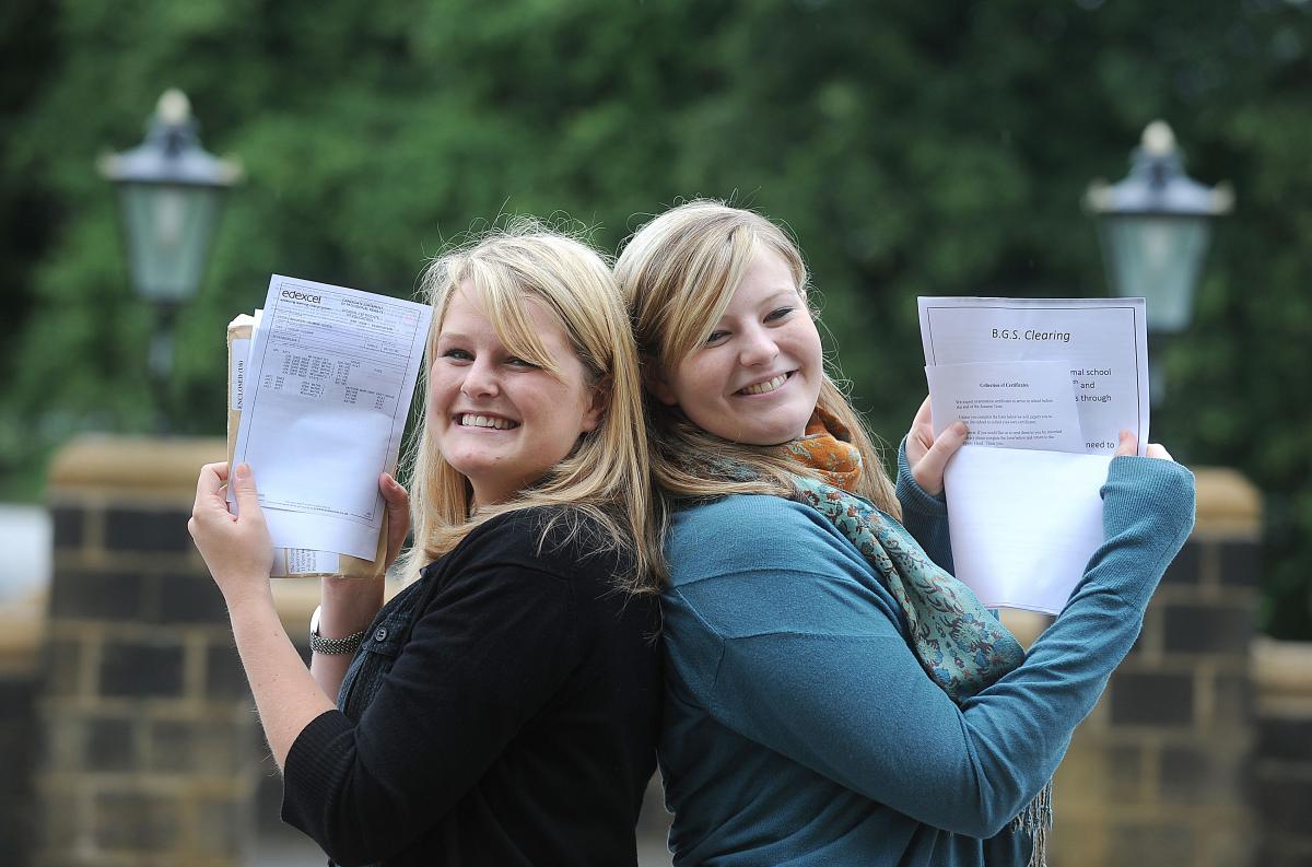 Suzie Huggan and Laura Kenny with their results at Bradford Grammar School
