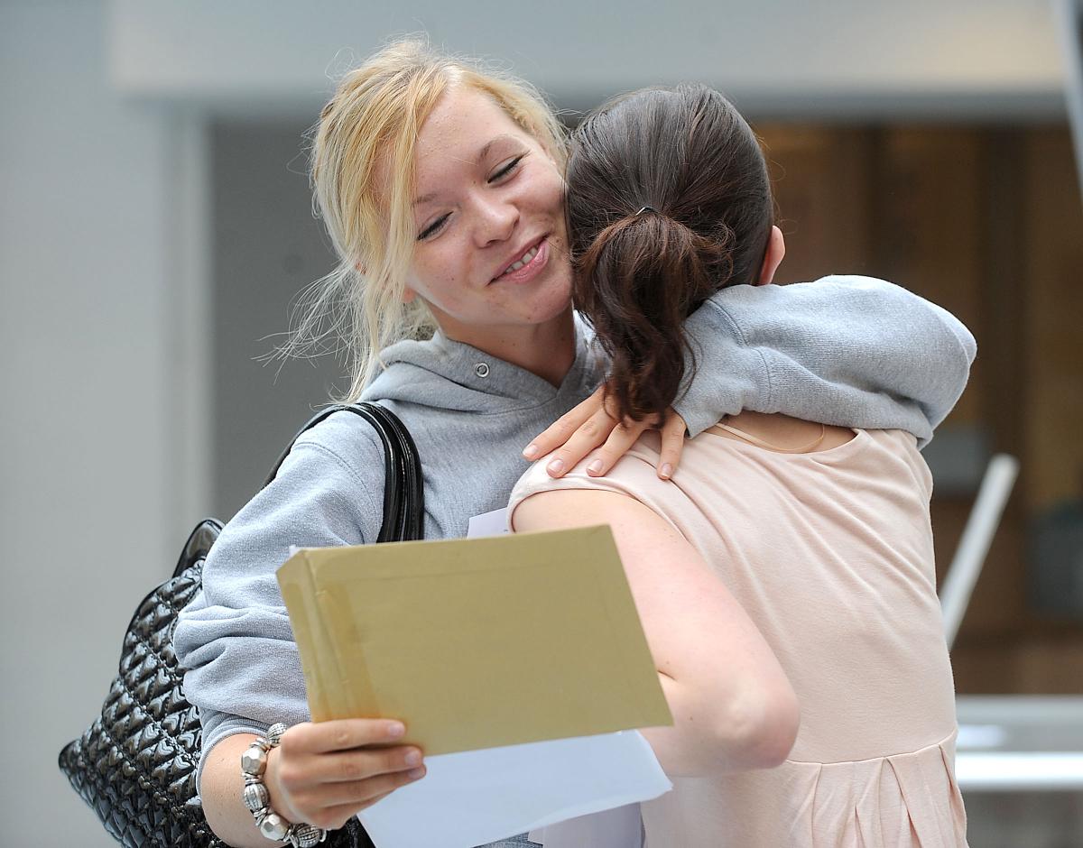 Amy Oram and Laura Brown celebrate their results at Dixons Academy