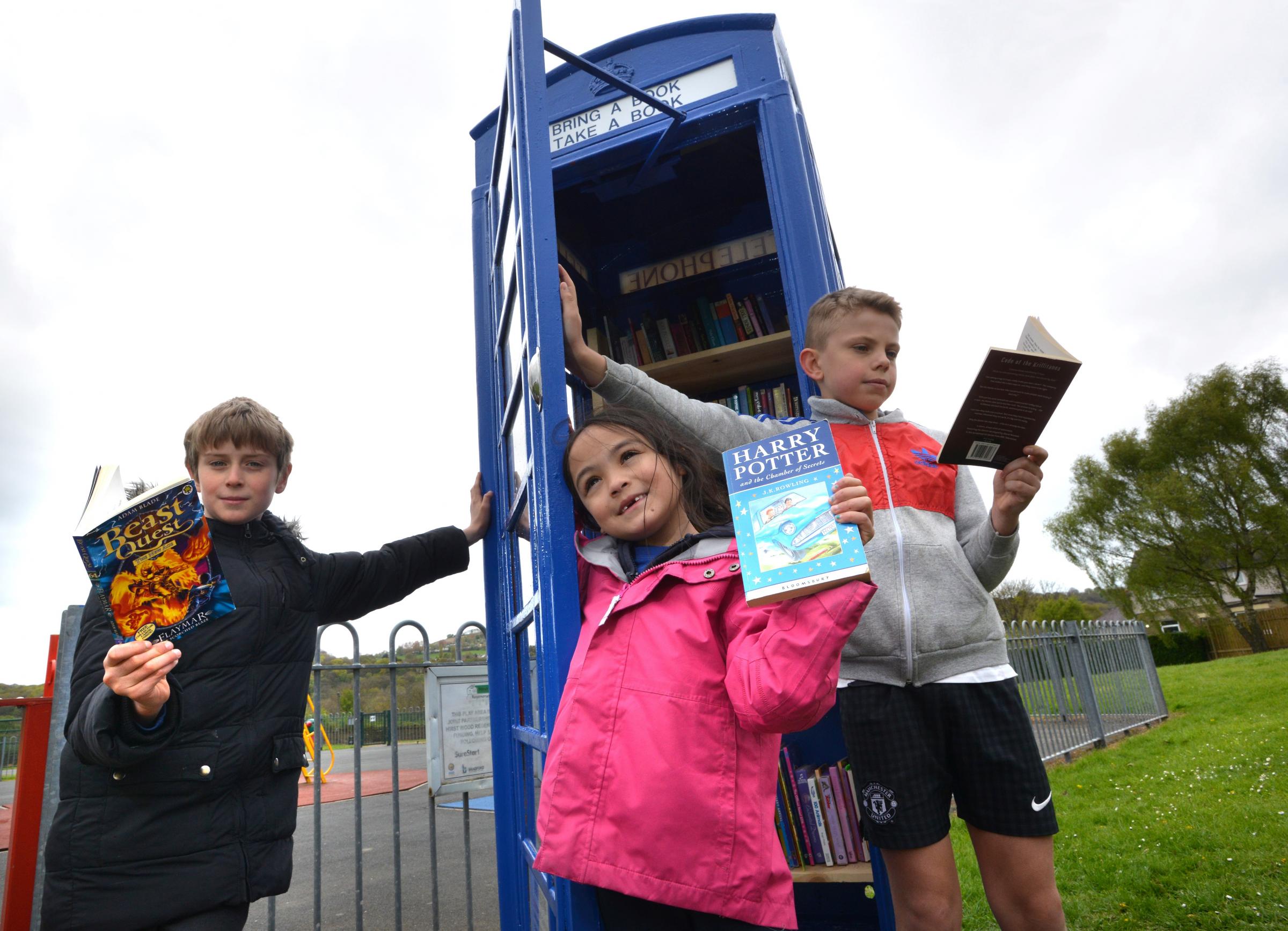 Vintage phone box becomes new, free library for children