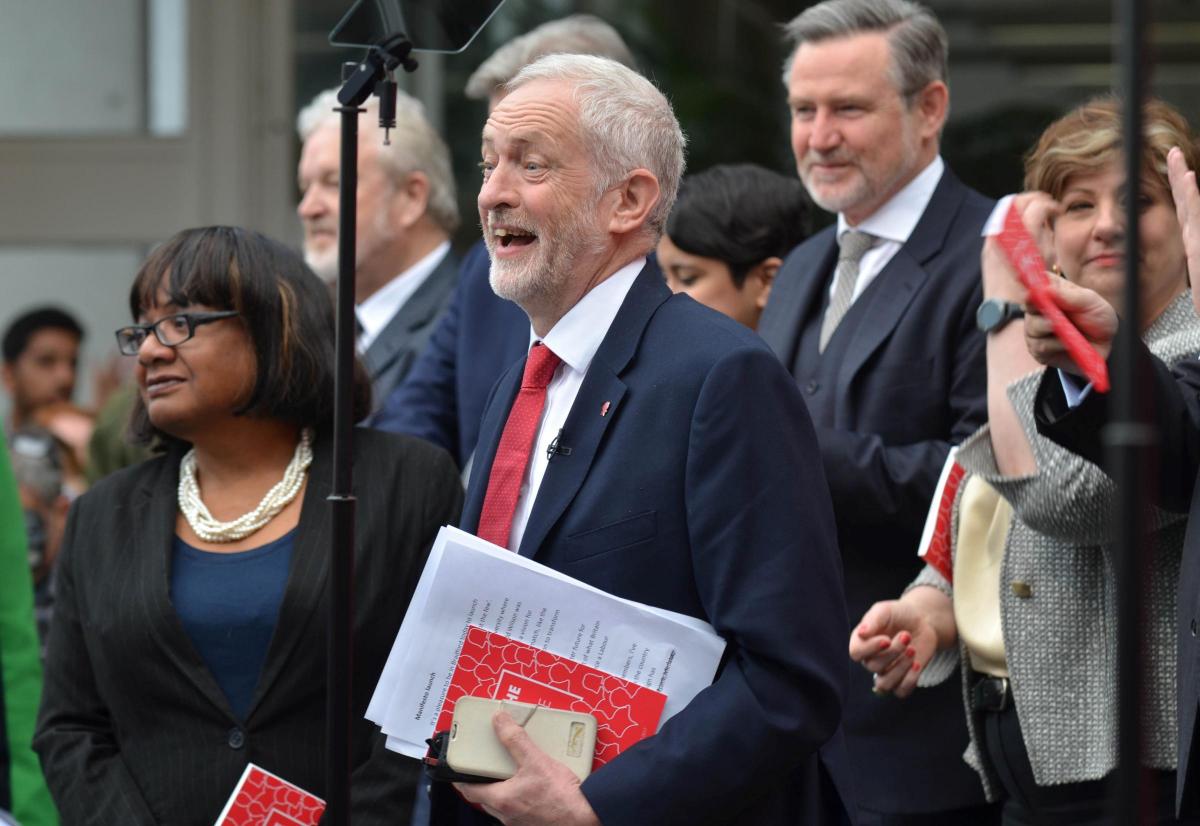 MAY Jeremy Corbyn at the Labour Manifesto launch