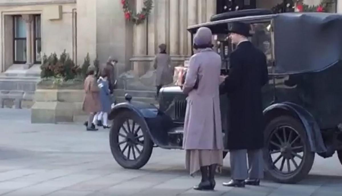 MAY Peaky Blinders crew and actors filming outside Bradford City Hall