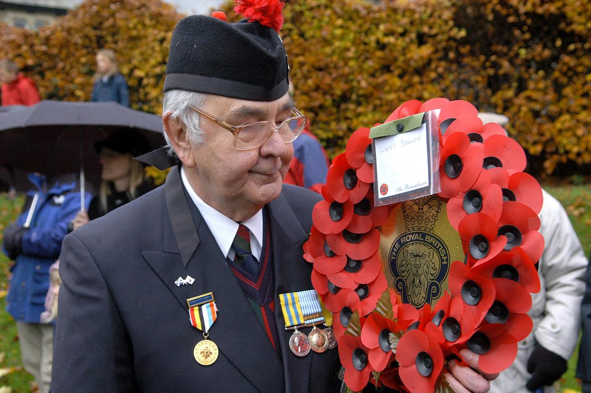 Former Black Watch soldier Anthony Laycock, 74, laying a wreath at the Remembrance Day parade at Ilkley