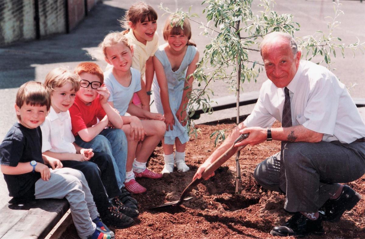 Bolton Woods First School tree planting with Councillor Tony Miller 1995