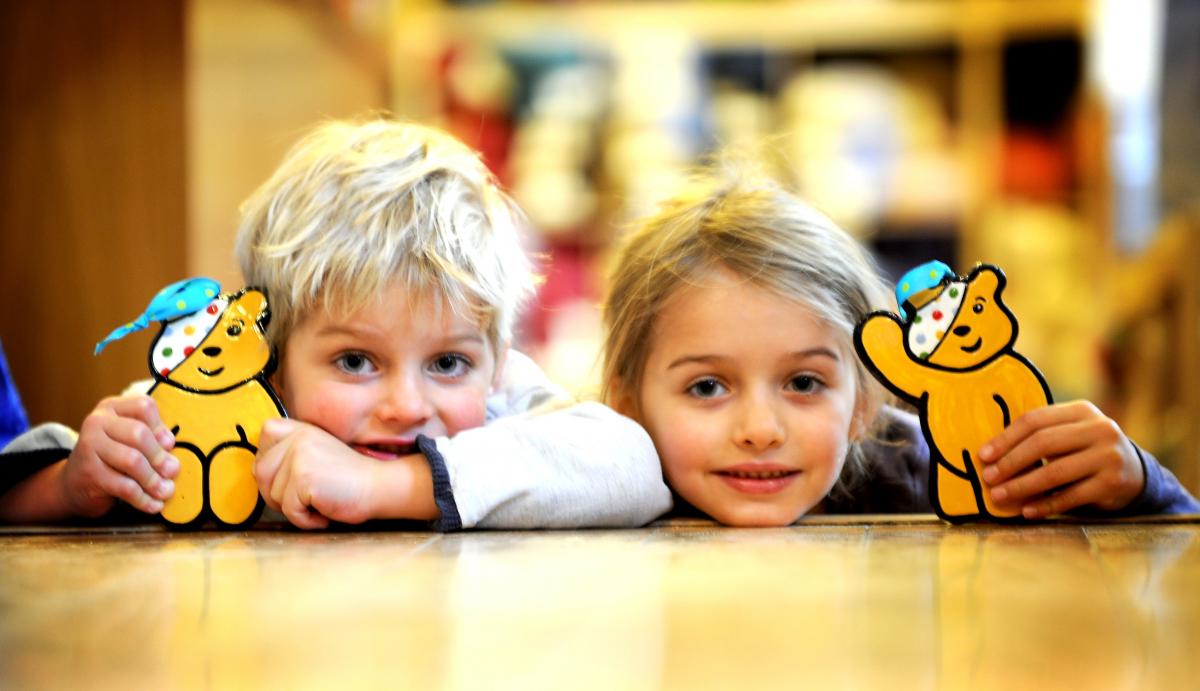 Tom Allen, four, and Lucy Allen, six with their Pudsey Bears
