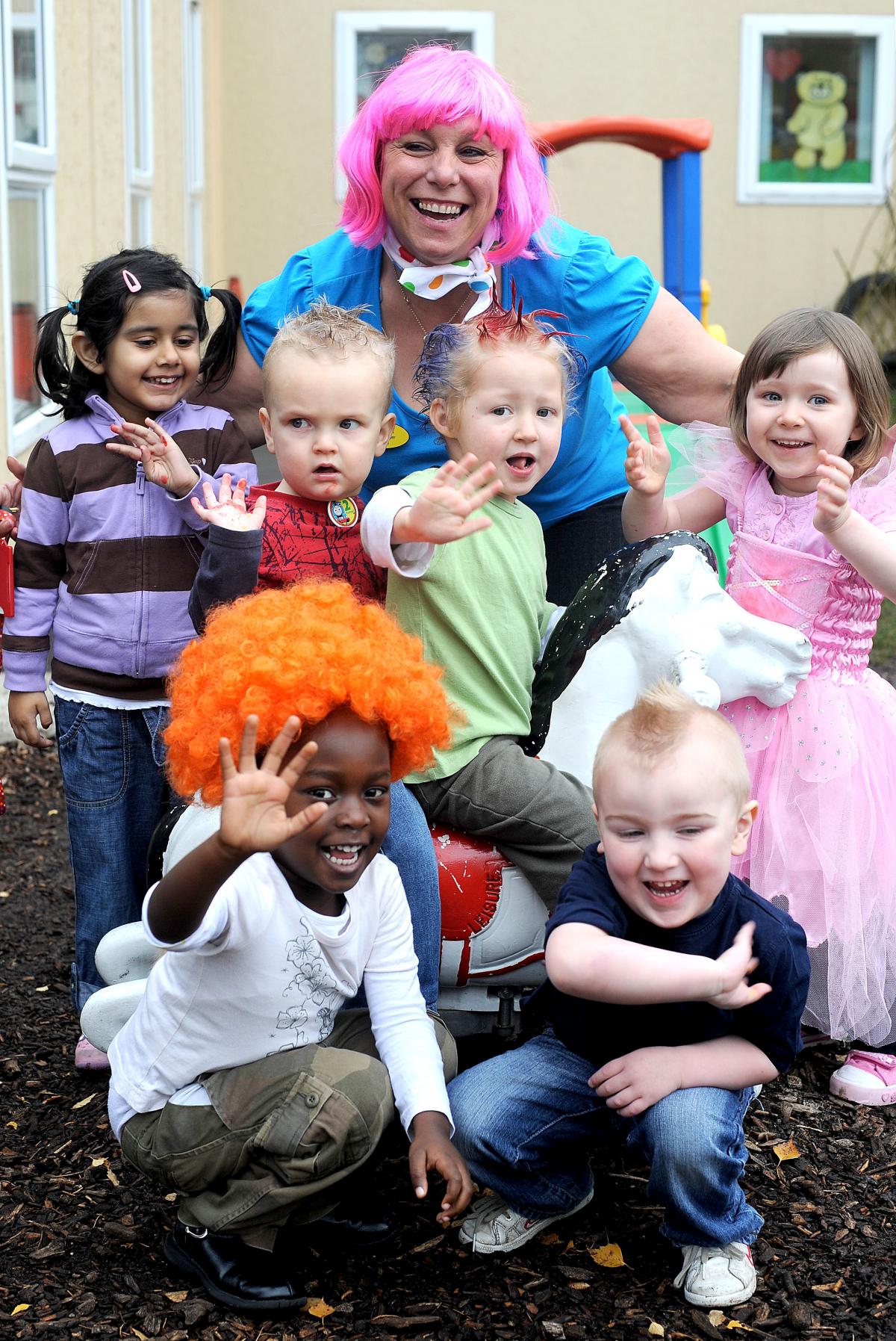 Nursery Manager Gaynor Cairns and the children at Bonbons Nursery