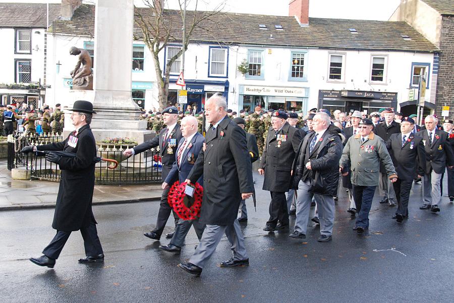 The Remembrance Day parade in Skipton High Street