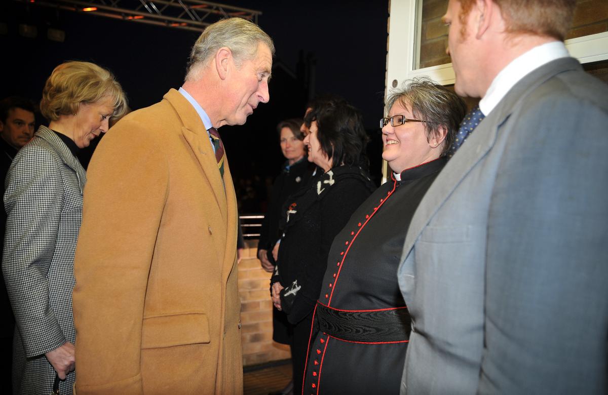 Prince Charles meets the Rev Canon Sue Pennington at the Cornerstone Centre, Cottingley