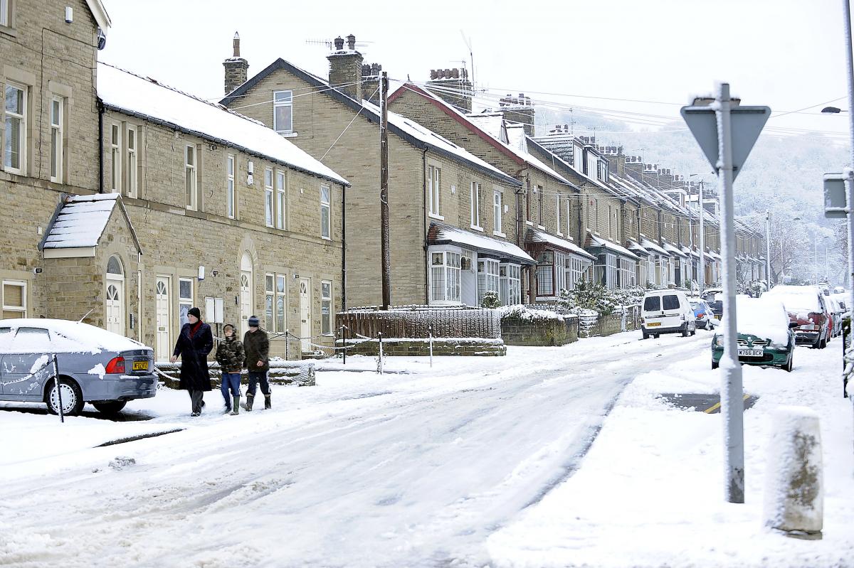 A snow-hit Saltaire street