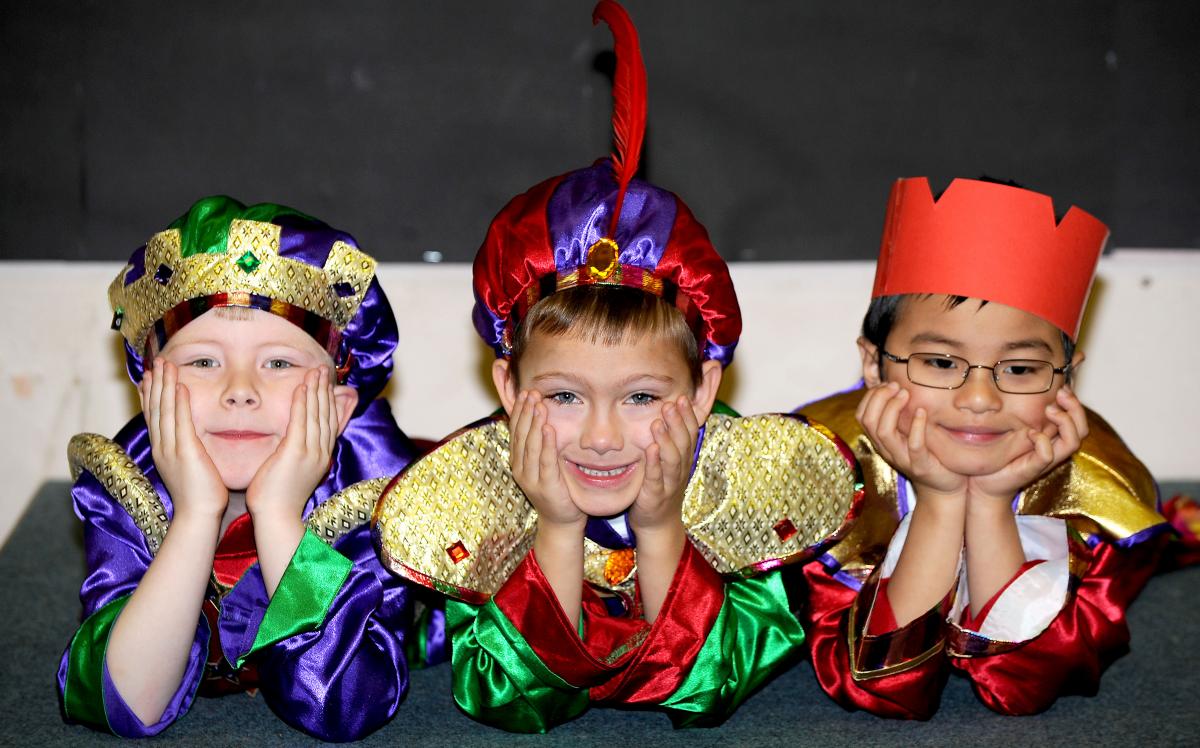 The Three Kings in St Francis Catholic Primary School's production of Little Angels are, from the left, Jack Otley, Keiran Alinson and Alex Cheung