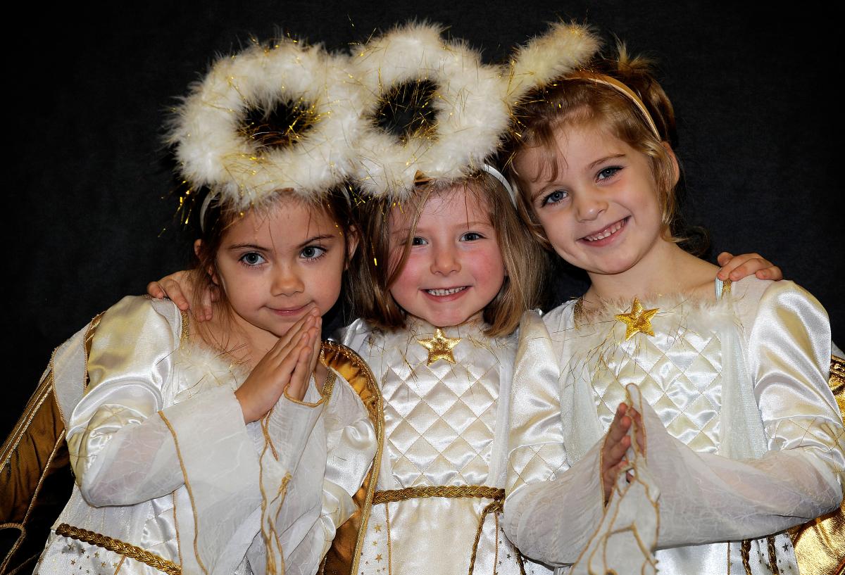 The angels in St Francis Catholic Primary School's production of Little Angels are, from the left, Amy Alinson, Aimee Gartlan and Isobel Shaw-Earney