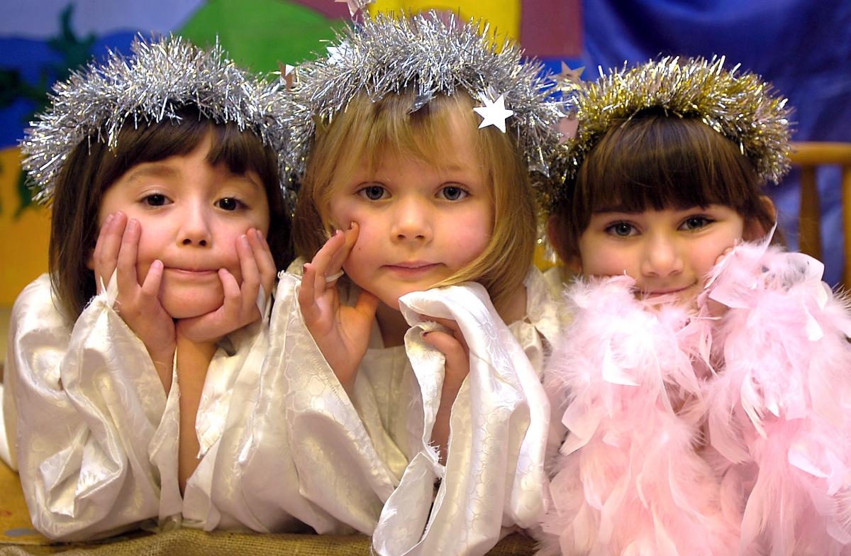Palying angels in Denholme Primary School Nativity were, from the left, Millie Scott, Emalia Ryder-Maddocks and Darcy Crabtree
