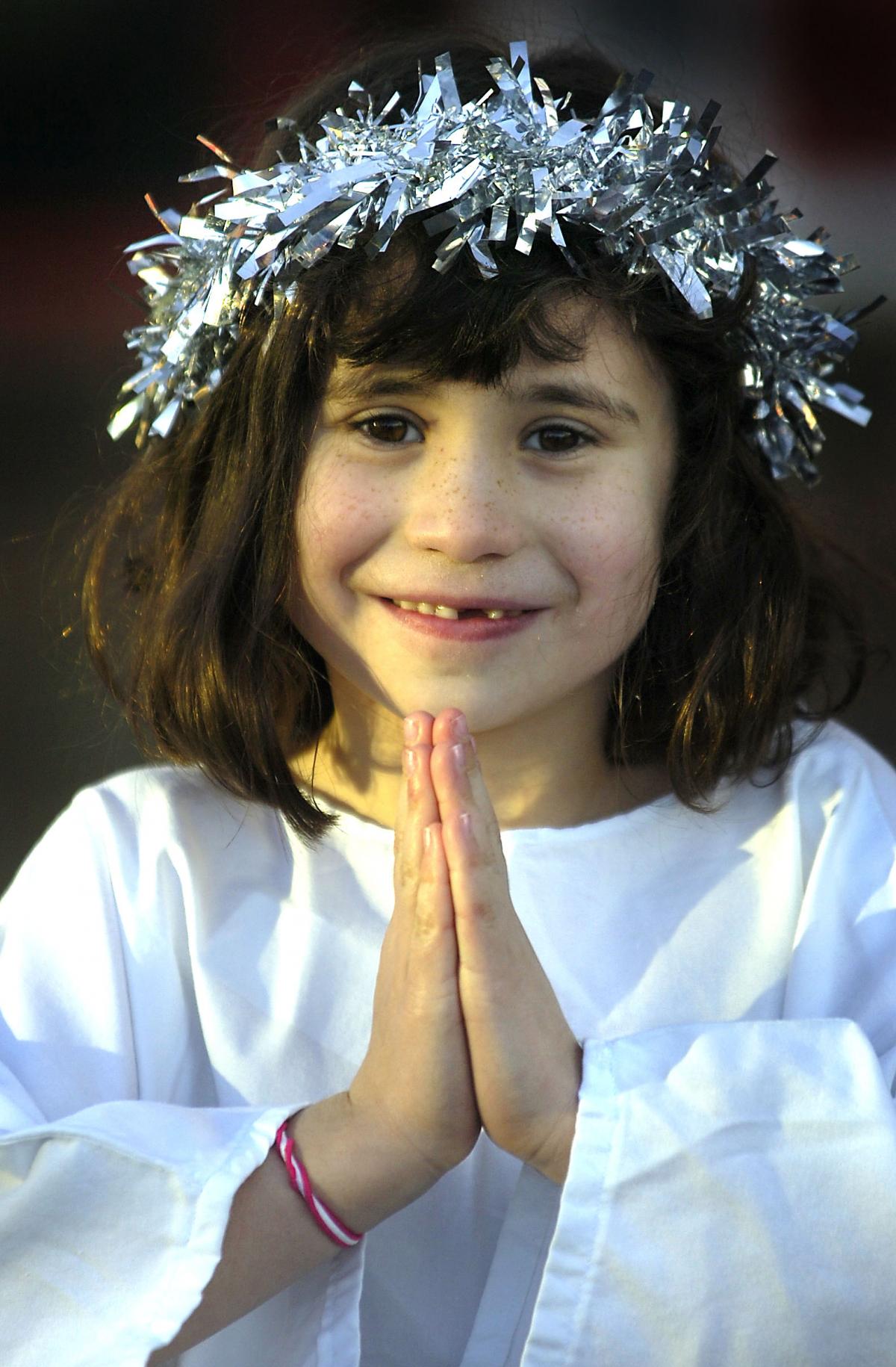 Taking part in Sandal Primary School, Baildon, Nativity was Holly Waxman as an angel
