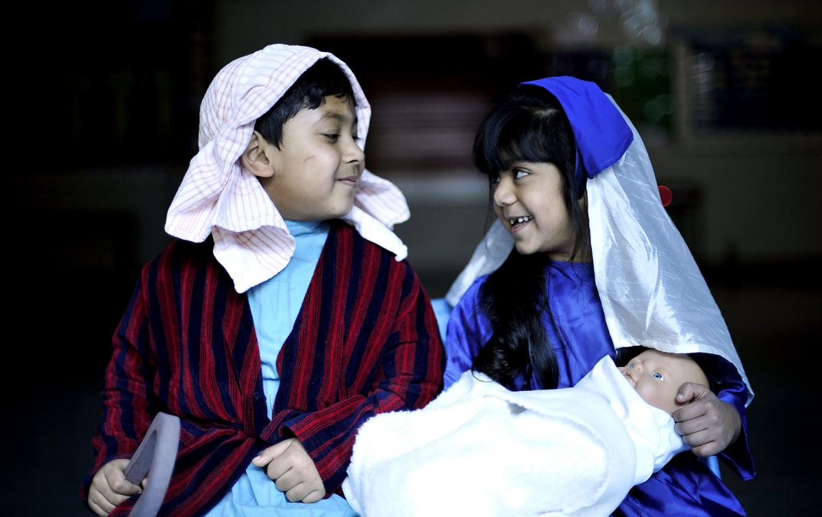 Mohammed Syad Atif Ali and Abisha Younis as Mary and Joseph in Fagley Primary School's Nativity