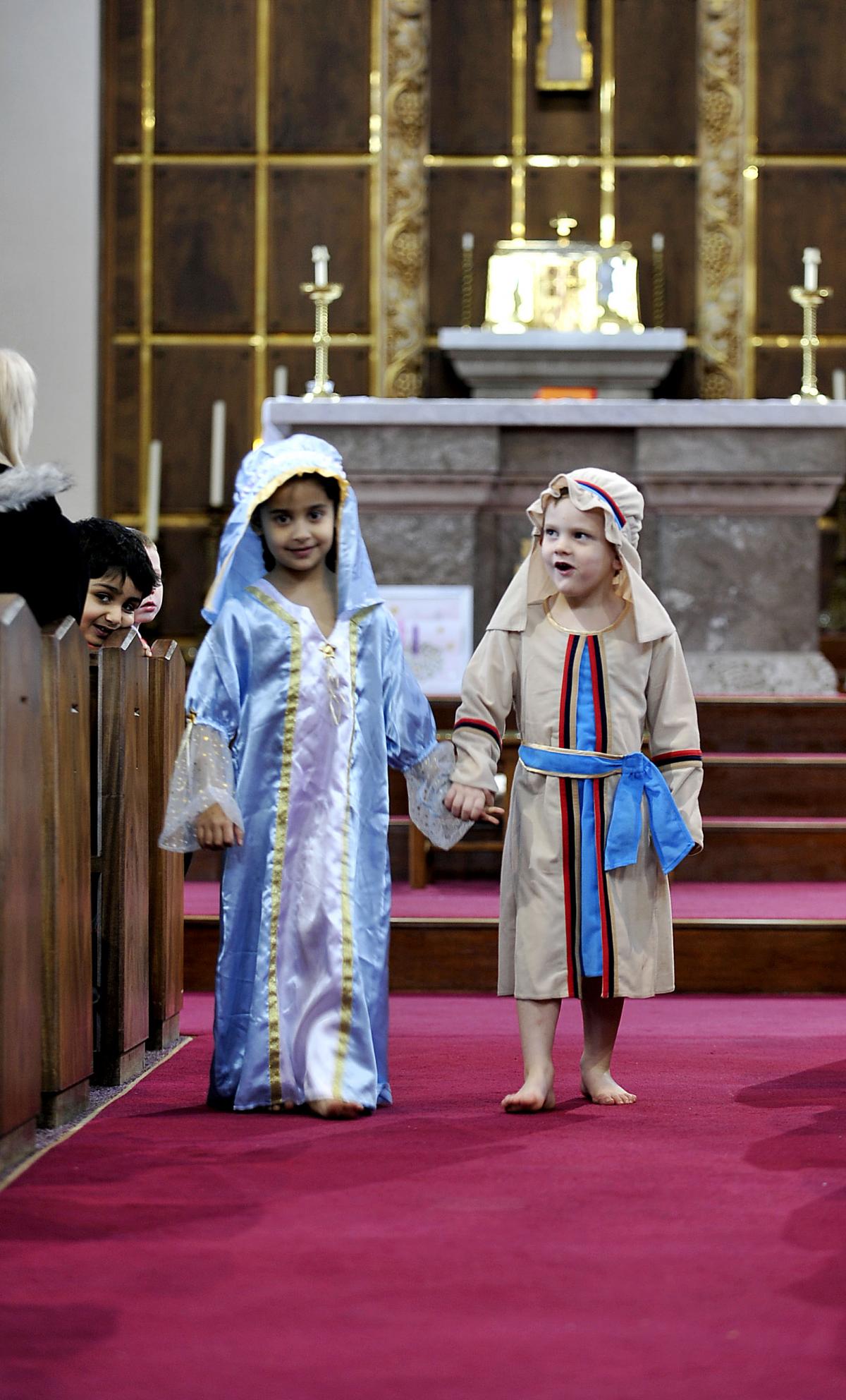 Taking part in St Clare's Catholic Primary School Nativity are, from the left, Alyssa Koshal-Mahmood and Daniel Liddemore