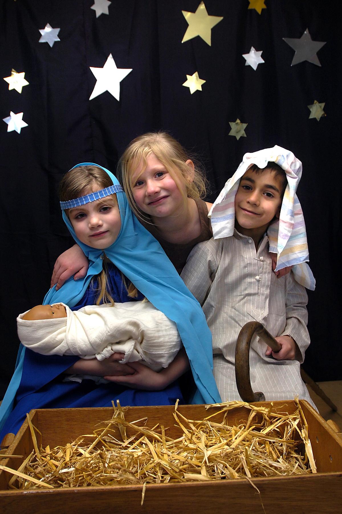 Apperaing in Baildon CE Primary School Nativity were, from the left, Chloe Baxter, Ariella Ryan and Adam Hussain