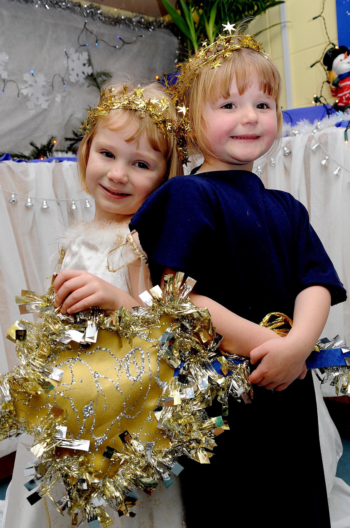 Taking part in High Crags Primary School Nativity 'Donkey for Sale' were, Sophie Watmough, left, and Emaleigh Whittle