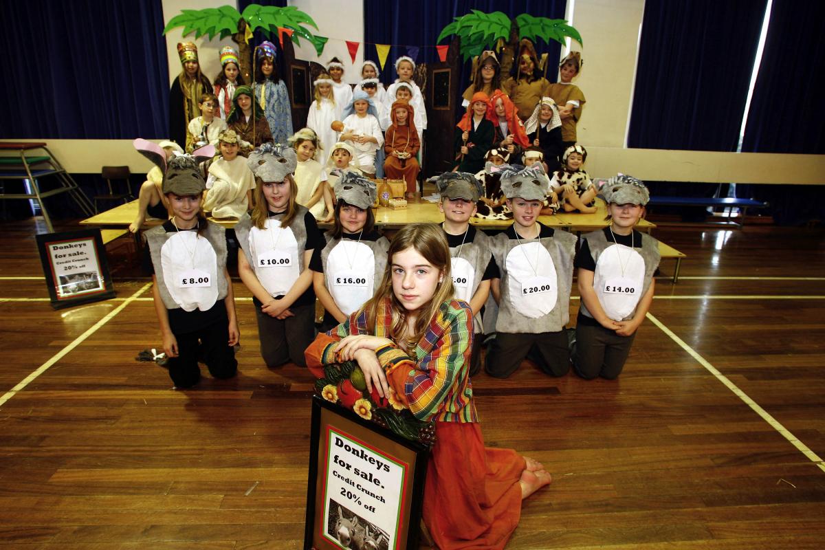 Pupils at Long Lee Primary School taking part in their Christmas production of The Donkey Seller