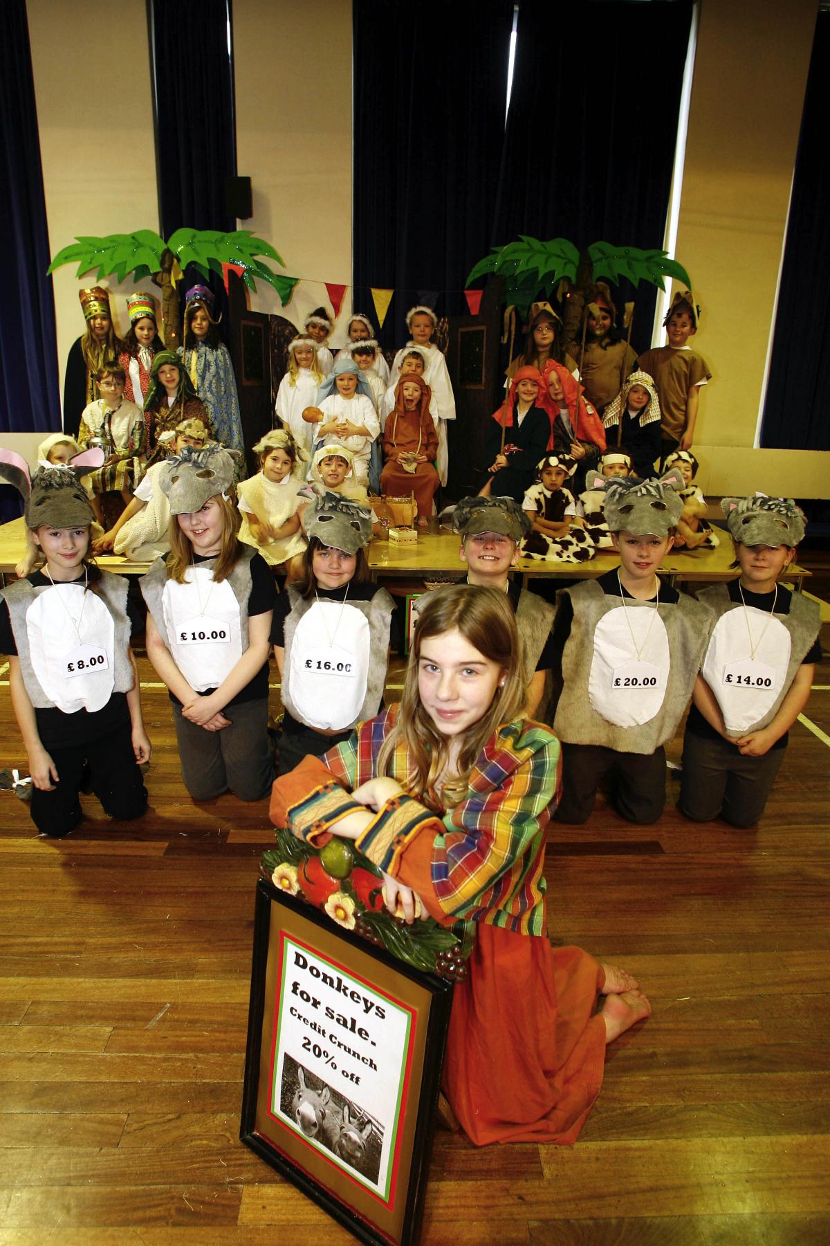 Pupils at Long Lee Primary School taking part in their Christmas production of The Donkey Seller