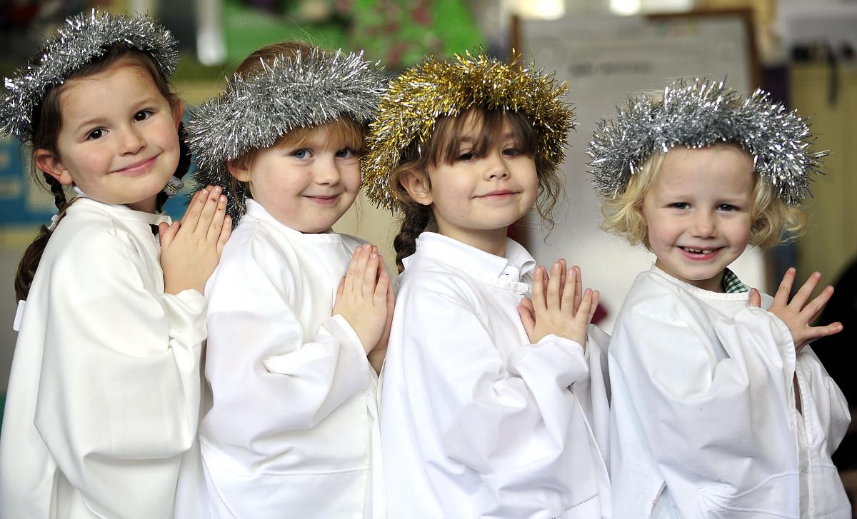 Taking part in Sandy Lane Primary School Nativity were, from the left, Keeley Brooke, Charlotte Tetley, Sophie Halligan and Sophie Dobson-Bancroft