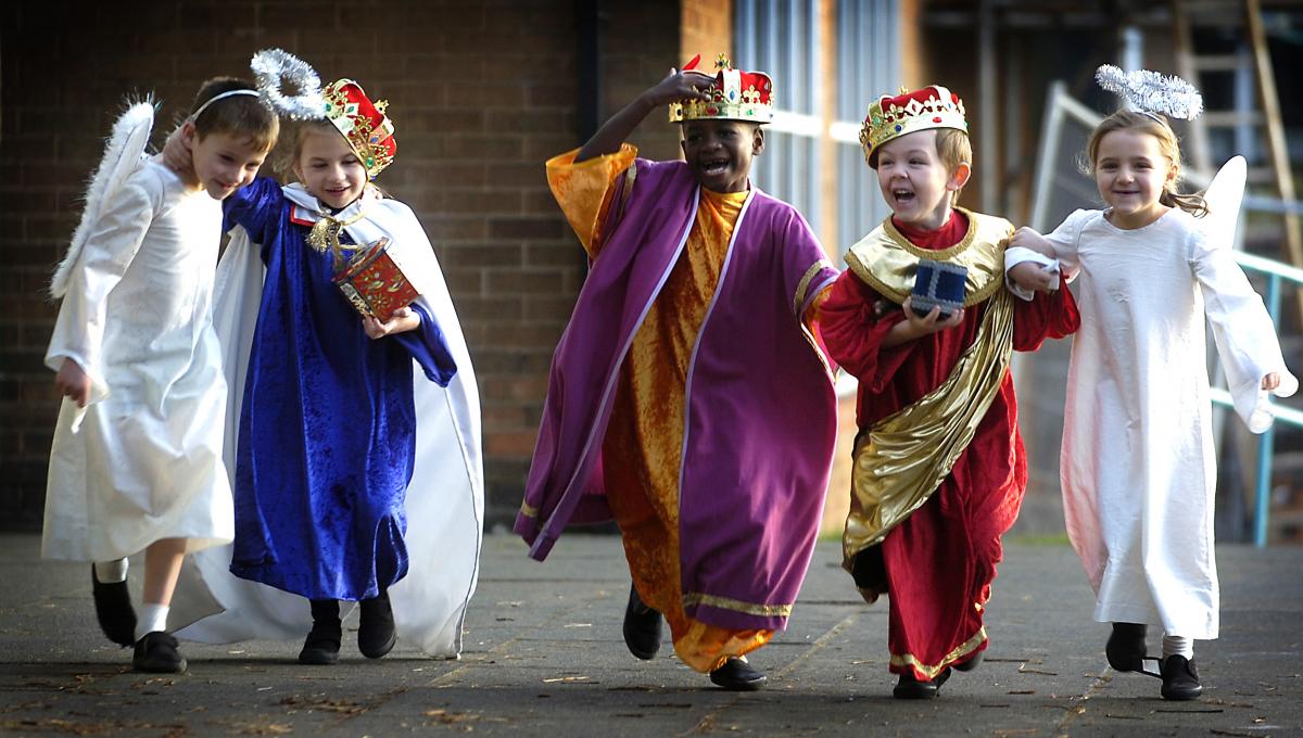 Taking part in Carrwood Primary School Nativity were, from the left, Callum Worsnop, Sofina Hussain, Patereur Naweji, Joshua Munna and Leah Worsnop