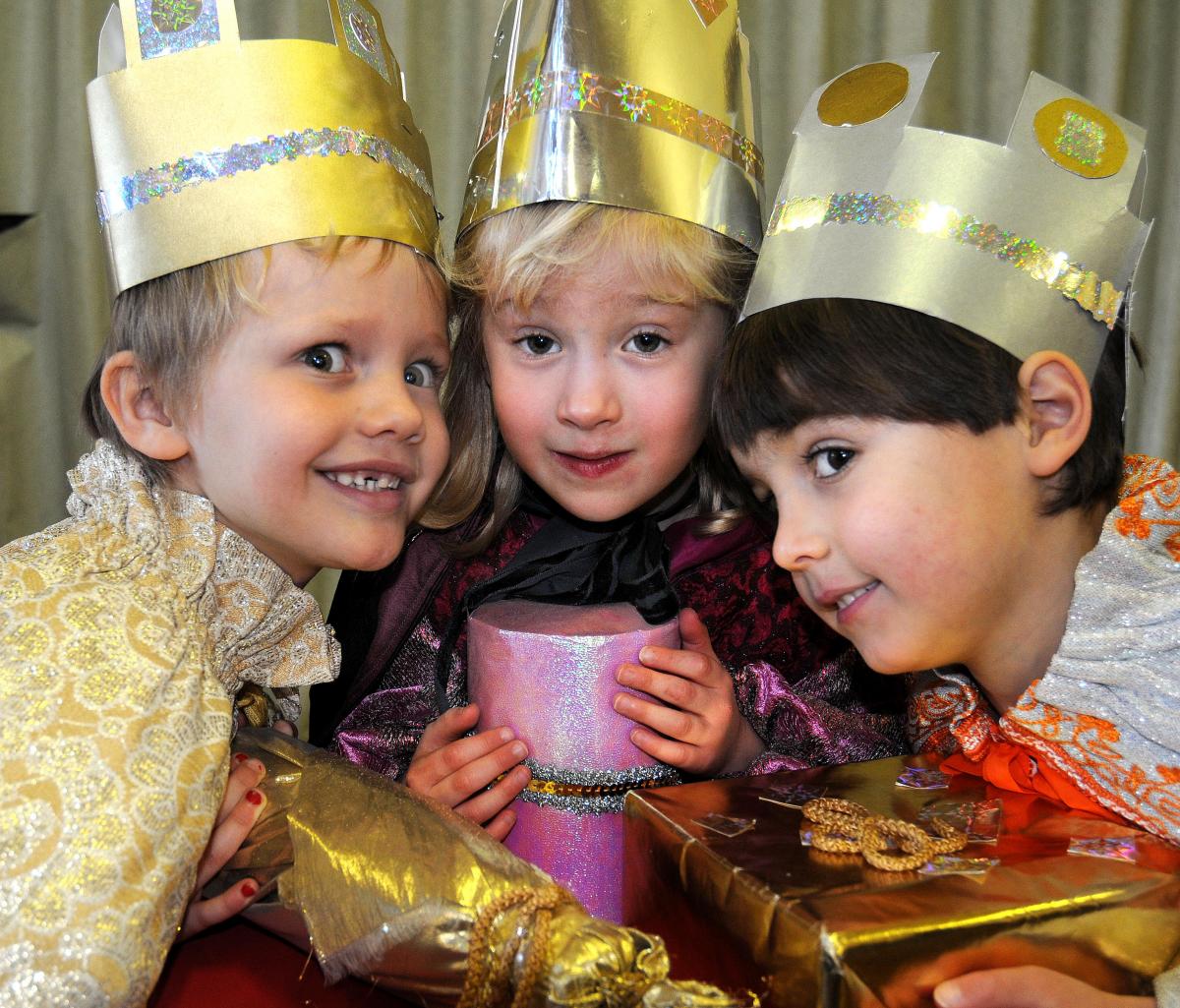 Playing the Three Kings in Menston Primary School Nativity 'The Little Owl and the Star' were Harry Jackson, Amy Dixon and James Lowans