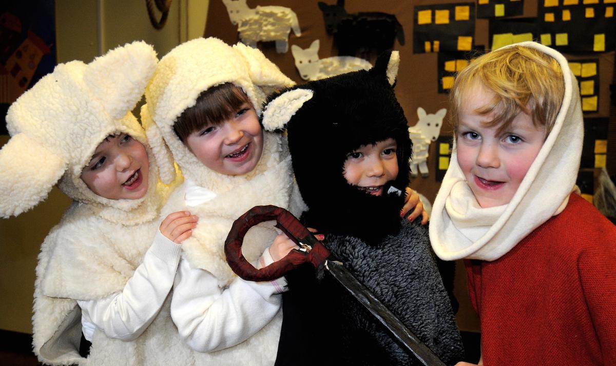 Appearing in Ben Rhydding Primary School Nativity were, from the left, Lucy Redding, Ellie Matheson, Lilian Turner, Alfred Caton
