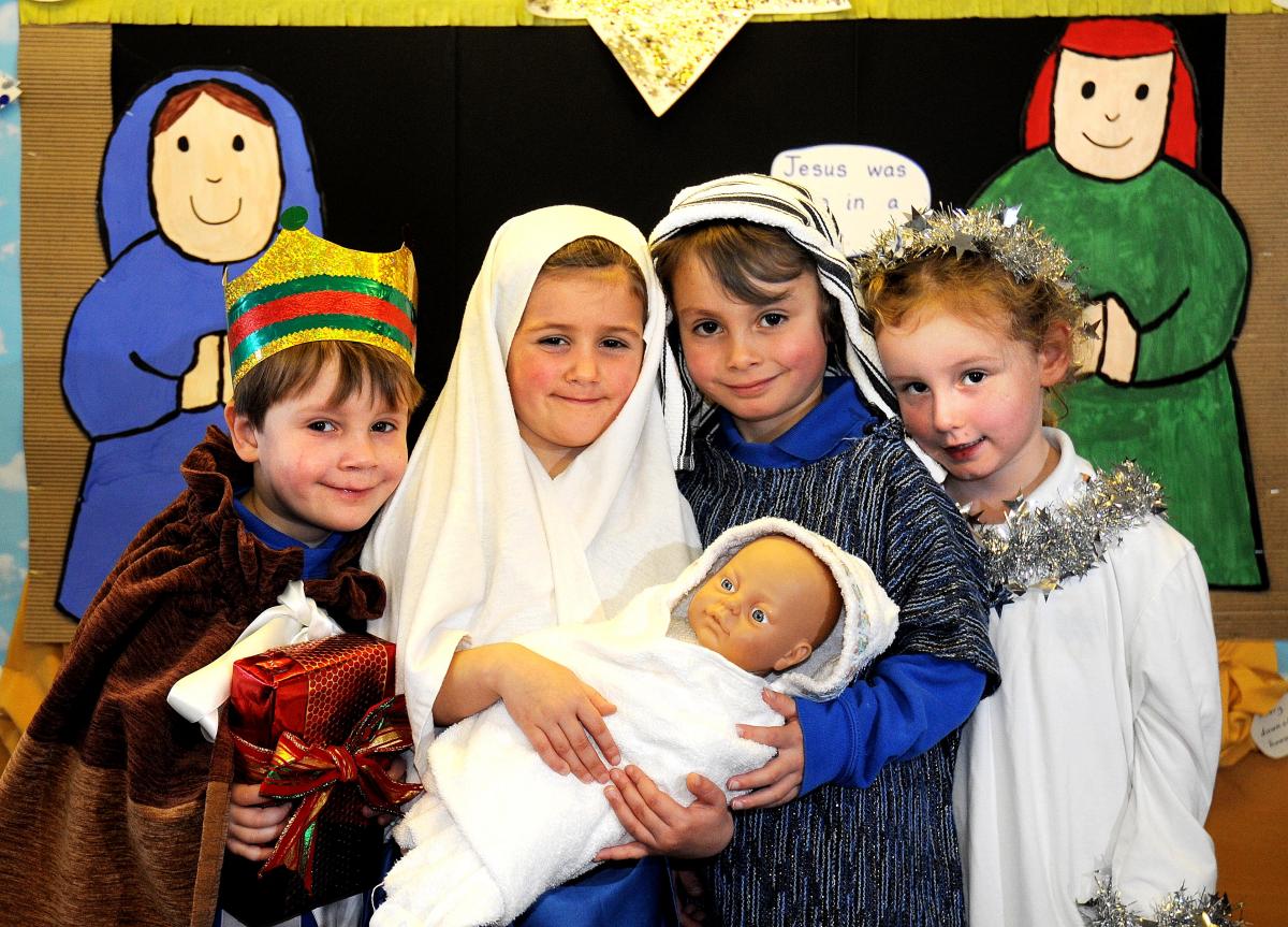 Appearing in Burley Oaks Primary School Nativity were, from the left, Isaac Barker, Eleanor Millen, Jack Clough and Lucy Rhodes