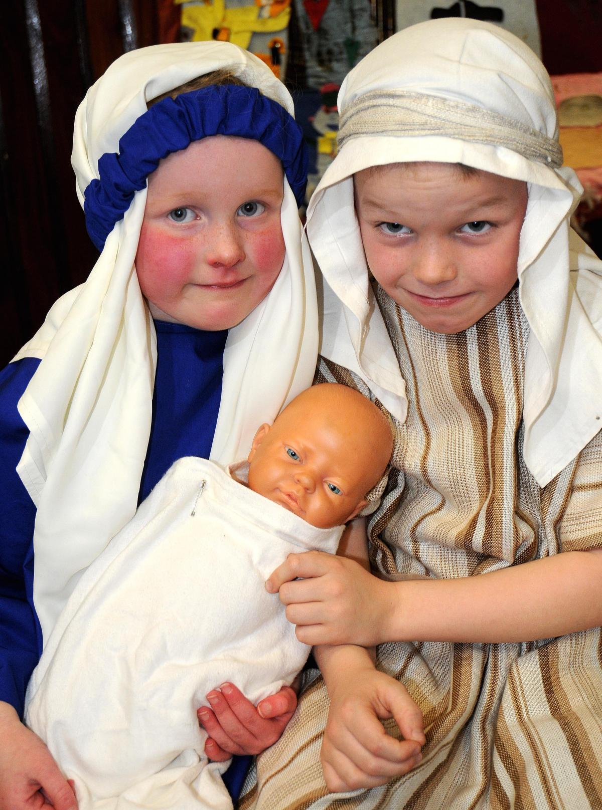 Appearing in Guiseley Primary School Nativity were Charis Gill and Thomas Hird as Mary and Joseph