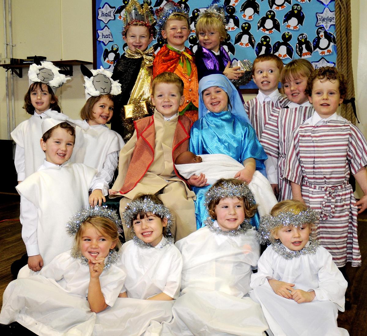 The cast of St Joseph's RC Primary School, Otley, with Niamh Waterworth and Charlie Greenwood as Mary and Joseph